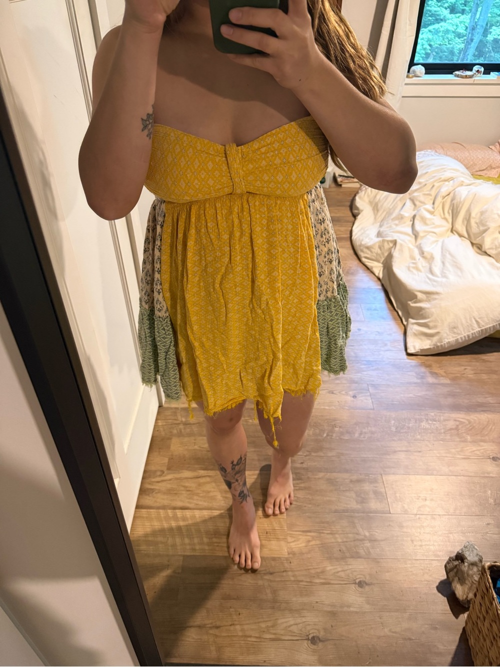 Free people Yellow Strapless Boho Mini Dress
